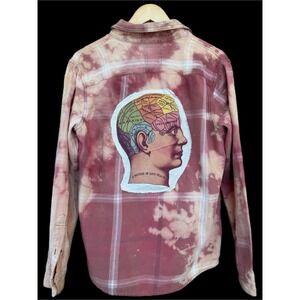Phrenology Brain Chart Flannel Shirt Folk Art Upcycled One-of-One Medium Mens